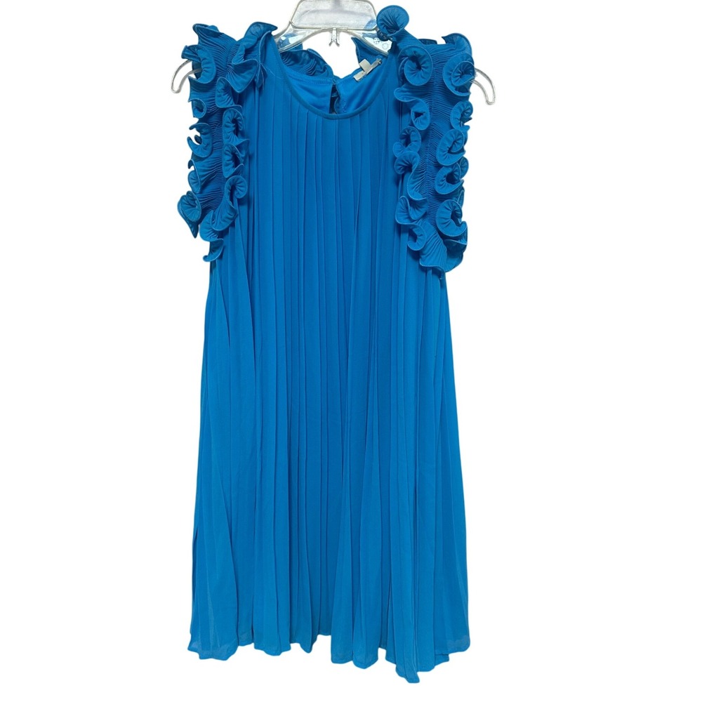 JODIFL Women's Blue Pleated Ruffle Sleeve Sleeveless Dress‎ Homecoming Evening